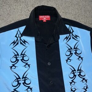 Vtg JNCO Jeans Shirt Mens S Black Blue Tribal Bowling Short Sleeve Button Up Y2K